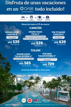 Oferta de viaje mexico cancun riviera maya tulum oasis todo incluido precios